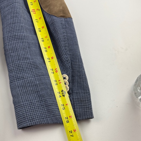 Massimo Dutti Blue Checkered Blazer with Elbow Patches - Picture 13 of 14